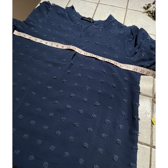 Merokeety Womens Blouse Navy Swiss Pom Pom Dot Short Sleeve Tunic Top Size L - Picture 9 of 13